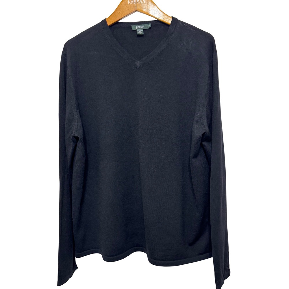 Vintage J. Crew‎ V-Neck Merino Wool Sweater Mens Large Black